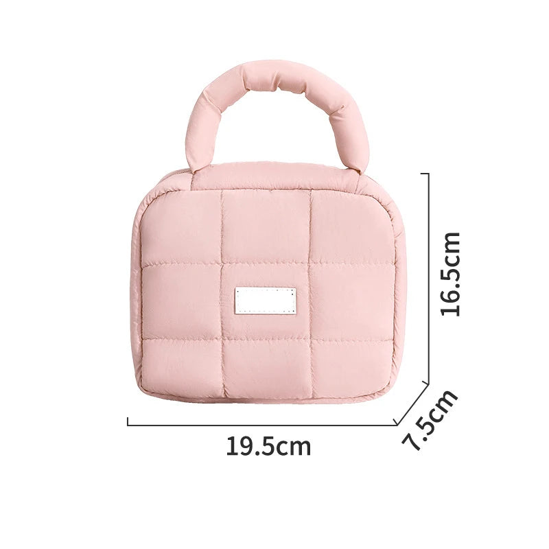 Groothandel Meisjes Pastelkleuren Zachte Waterdichte Gezwollen Nylon Make-Up Tas Cosmetische Tas Met Vulling Handvat