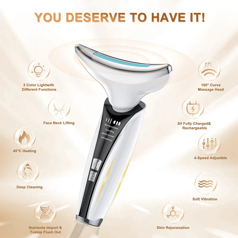 Jmk Hot Sell Huidverjonging Aanscherping Anti-Aging Face Neck Lifting Massager Led Fotontherapie Gezicht En Nek Lifting Apparaat