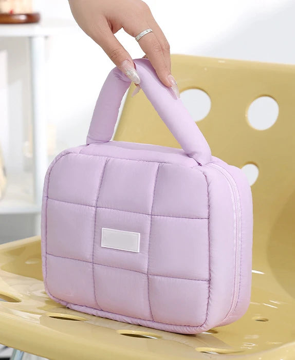 Groothandel Meisjes Pastelkleuren Zachte Waterdichte Gezwollen Nylon Make-Up Tas Cosmetische Tas Met Vulling Handvat