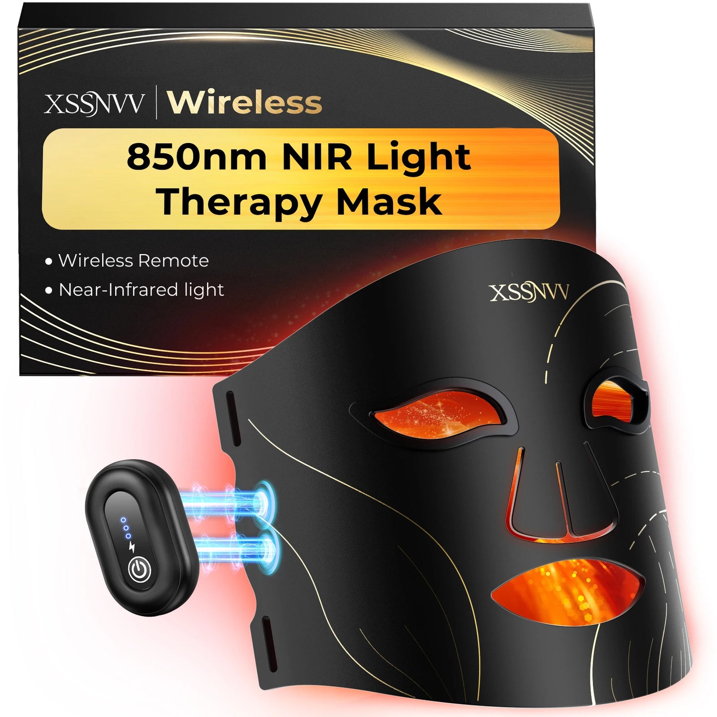 Draadloze roodlichttherapiemasker voor het gezicht, 4 standen, lichtgewicht LED-masker met 850nm infrarood, 10 minuten timer voor thuisgebruik.