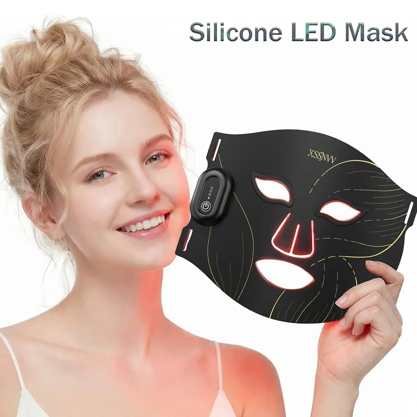 Draadloze roodlichttherapiemasker voor het gezicht, 4 standen, lichtgewicht LED-masker met 850nm infrarood, 10 minuten timer voor thuisgebruik.