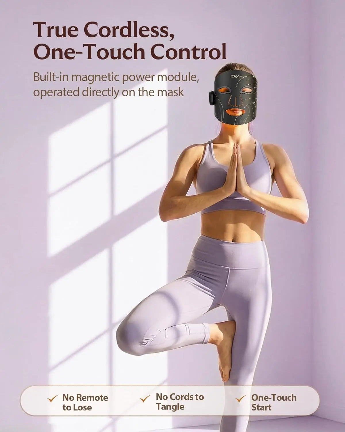 Draadloze roodlichttherapiemasker voor het gezicht, 4 standen, lichtgewicht LED-masker met 850nm infrarood, 10 minuten timer voor thuisgebruik.