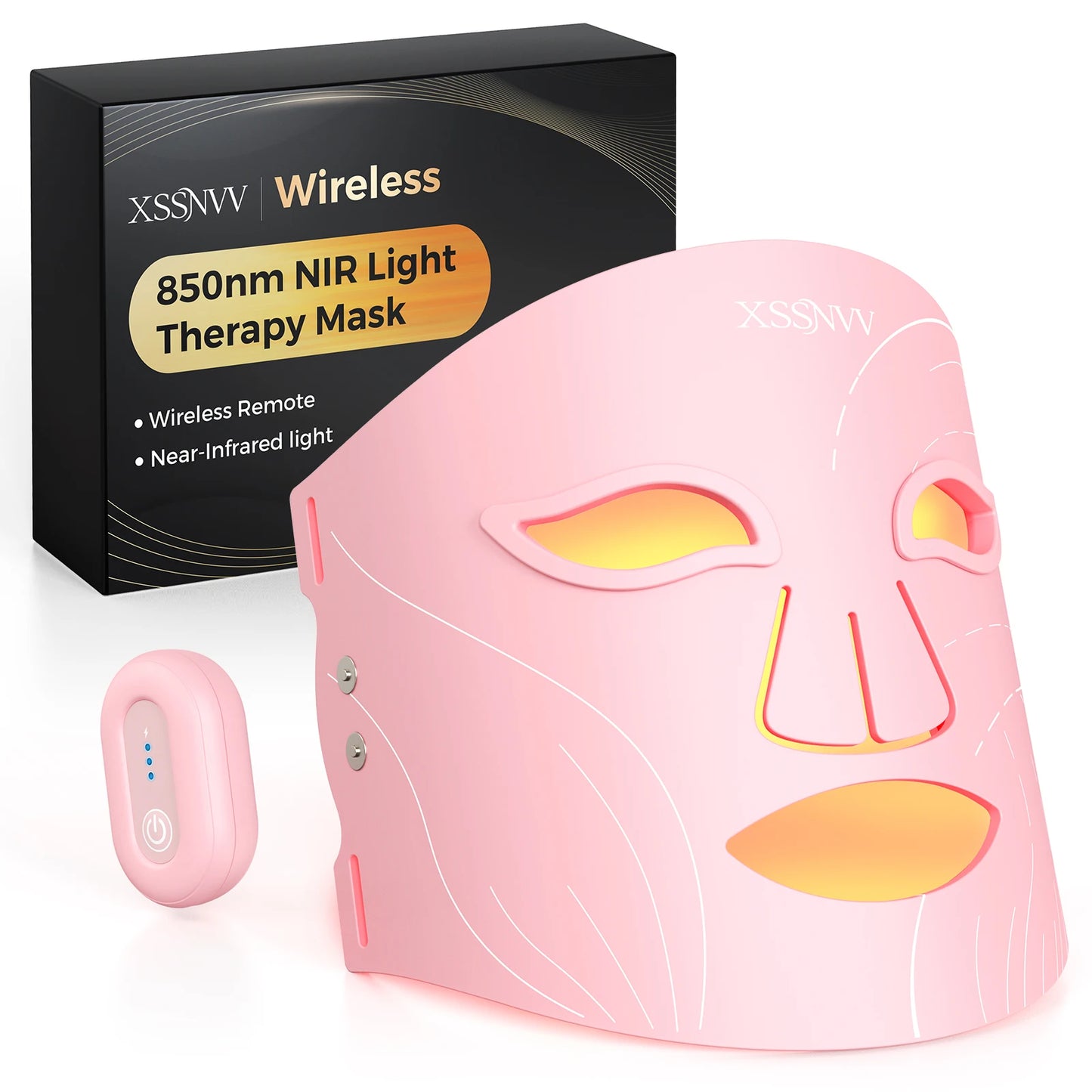 Draadloze roodlichttherapiemasker voor het gezicht, 4 standen, lichtgewicht LED-masker met 850nm infrarood, 10 minuten timer voor thuisgebruik.